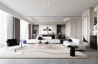 现代极简客餐厅3D模型下载